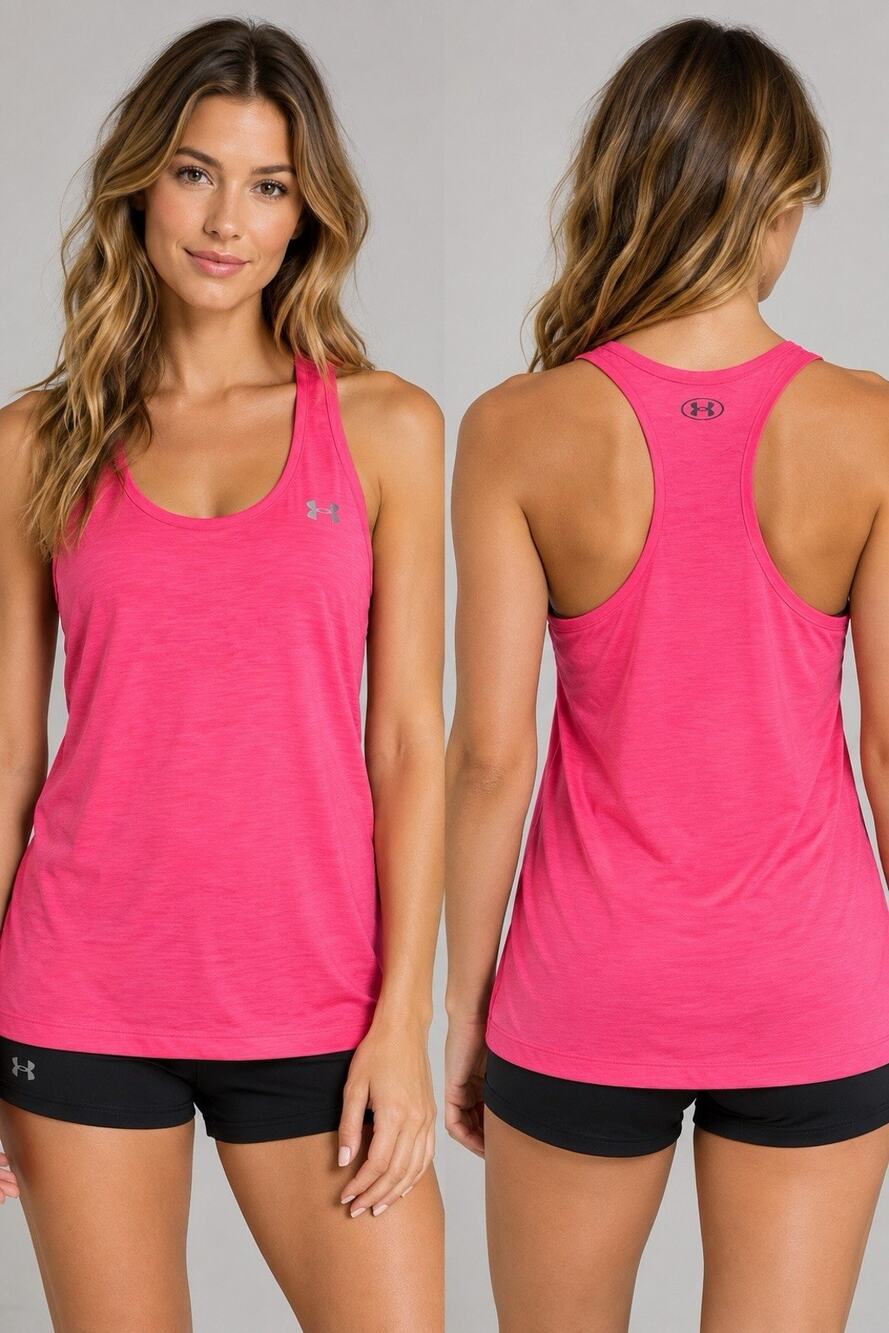 UNDER ARMOUR WOMENS M PINK HEATGEAR LOOSE RACERBACK TANK TOP ATHLETIC